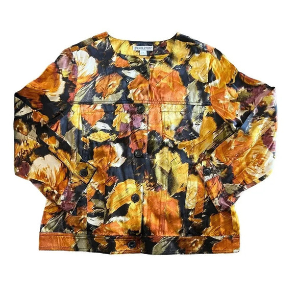 Pendleton 100% Silk Abstract Floral Top Jacket‎ Size Medium